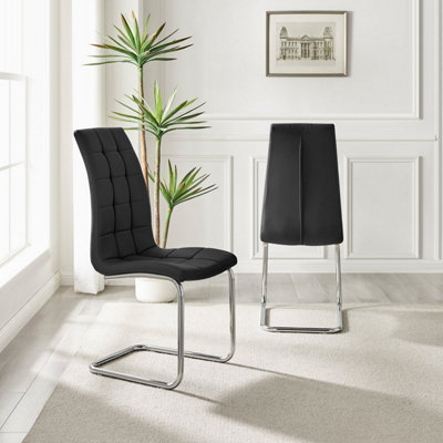 Set of 2 Murano Black Deep Padded High Back Soft Touch Faux Leather Chrome Cantilever Leg Dining Chairs