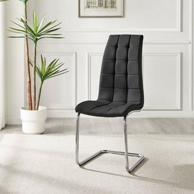 Set of 2 Murano Black Deep Padded High Back Soft Touch Faux Leather Chrome Cantilever Leg Dining Chairs