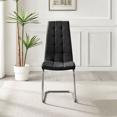 Set of 2 Murano Black Deep Padded High Back Soft Touch Faux Leather Chrome Cantilever Leg Dining Chairs