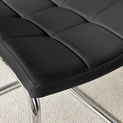 Set of 2 Murano Black Deep Padded High Back Soft Touch Faux Leather Chrome Cantilever Leg Dining Chairs