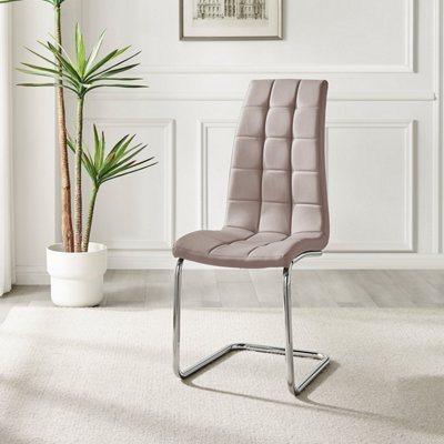 Set of 2 Murano Cappuccino Beige Deep Padded High Back Soft Touch Faux Leather Chrome Cantilever Leg Dining Chairs