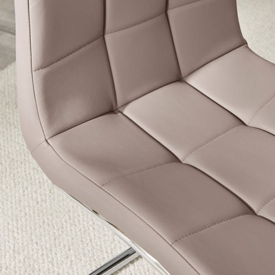 Set of 2 Murano Cappuccino Beige Deep Padded High Back Soft Touch Faux Leather Chrome Cantilever Leg Dining Chairs