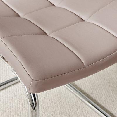 Set of 2 Murano Cappuccino Beige Deep Padded High Back Soft Touch Faux Leather Chrome Cantilever Leg Dining Chairs