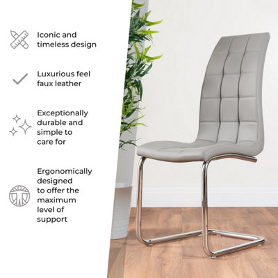 Set of 2 Murano Cappuccino Beige Deep Padded High Back Soft Touch Faux Leather Chrome Cantilever Leg Dining Chairs
