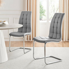 Set of 2 Murano Elephant Grey Deep Padded High Back Soft Touch Faux Leather Chrome Cantilever Leg Dining Chairs