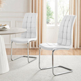 Set of 2 Murano White Deep Padded High Back Soft Touch Faux Leather Chrome Cantilever Leg Dining Chairs