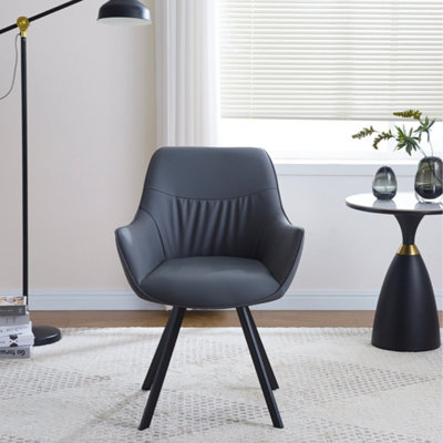 Set of 2 Naples Dining Chair Black Metal Legs Modern - Dark Grey