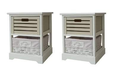 Set Of 2 Narrow Slim 2 Chest of Draw Kids Nursery Bedroom Bedside Table Unit Cabinet 35 x 30 x 44 cm