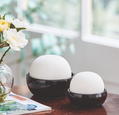 Set of 2 Natural Stone Humidifiers with Glazed Ceramic Bowl & Clay Balls for Bedroom or Living Room - 8.5cm & 11cm Diameter