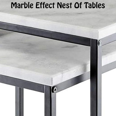 Set Of 2 Nested Marble Effect Tables With Metal Frame, Nesting Coffee Tables for Home