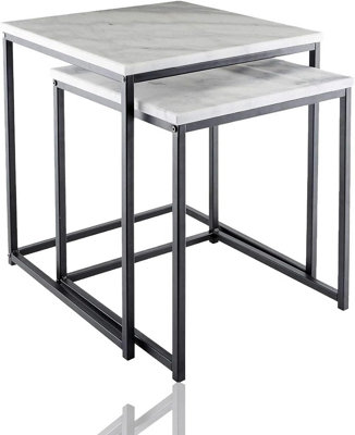 Set Of 2 Nested Marble Effect Tables With Metal Frame, Nesting Coffee Tables for Home