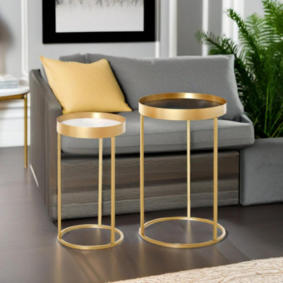 Set Of 2 Nesting Tables With Metal Gold Frame