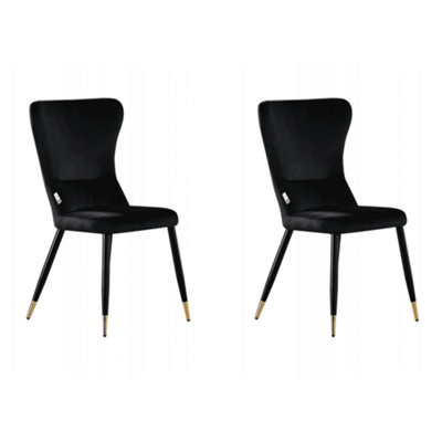 Set of 2 New York Velvet Dining Chairs Upholstered Dining Room Chair Black/Gold.