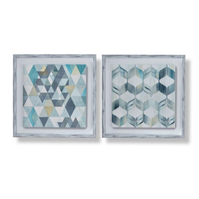 Set of 2 Nostalgic Geometric Framed Printed Canvas