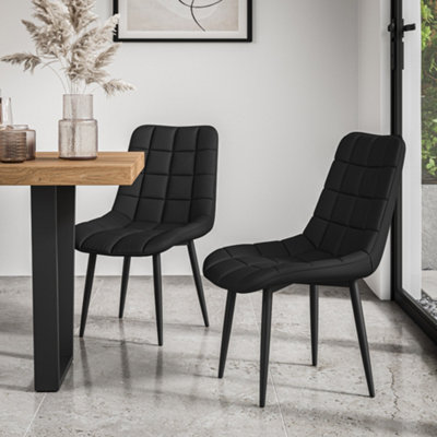 Set of 2 Nova Modern Faux Leather Dining Chair Padded Seat Metal Legs Kitchen (Black)