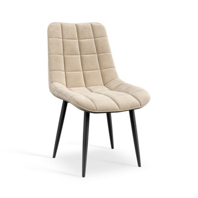 Set Of 2 Nova Modern Velvet Dining Chair Padded Seat Metal Legs Kitchen (Beige)