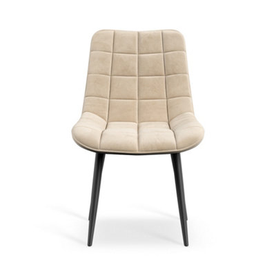 Set Of 2 Nova Modern Velvet Dining Chair Padded Seat Metal Legs Kitchen (Beige)