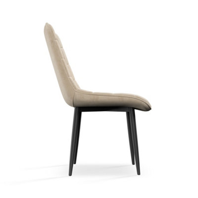 Set Of 2 Nova Modern Velvet Dining Chair Padded Seat Metal Legs Kitchen (Beige)