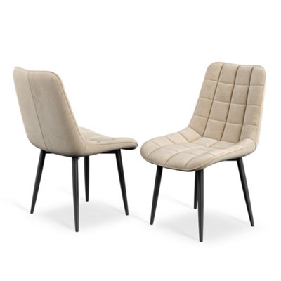Set Of 2 Nova Modern Velvet Dining Chair Padded Seat Metal Legs Kitchen (Beige)
