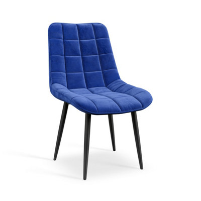 Set Of 2 Nova Modern Velvet Dining Chair Padded Seat Metal Legs Kitchen (Blue)