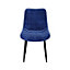 SET OF 2 NOVA MODERN VELVET DINING CHAIR PADDED SEAT METAL LEGS KITCHEN (Blue)