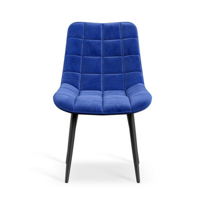 Set Of 2 Nova Modern Velvet Dining Chair Padded Seat Metal Legs Kitchen (Blue)