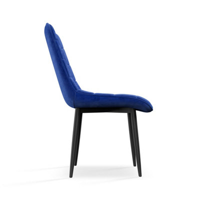 Set Of 2 Nova Modern Velvet Dining Chair Padded Seat Metal Legs Kitchen (Blue)