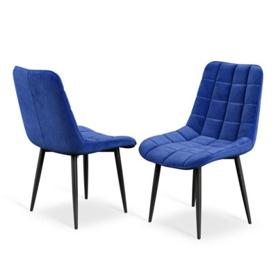 Set Of 2 Nova Modern Velvet Dining Chair Padded Seat Metal Legs Kitchen (Blue)