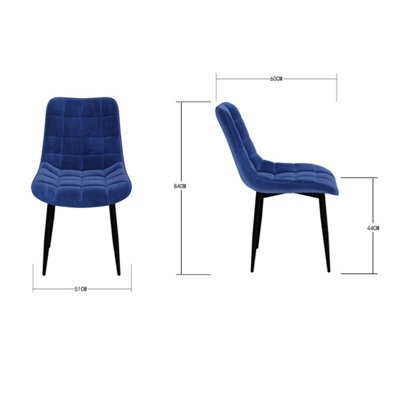 Set Of 2 Nova Modern Velvet Dining Chair Padded Seat Metal Legs Kitchen (Blue)