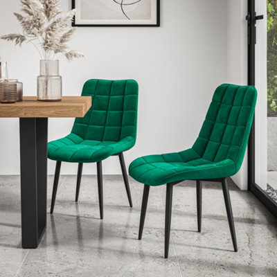 Set Of 2 Nova Modern Velvet Dining Chair Padded Seat Metal Legs Kitchen (Green)