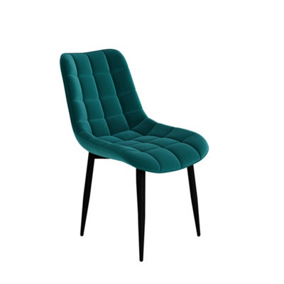 Set Of 2 Nova Modern Velvet Dining Chair Padded Seat Metal Legs Kitchen (Green)