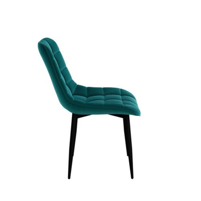Set Of 2 Nova Modern Velvet Dining Chair Padded Seat Metal Legs Kitchen (Green)