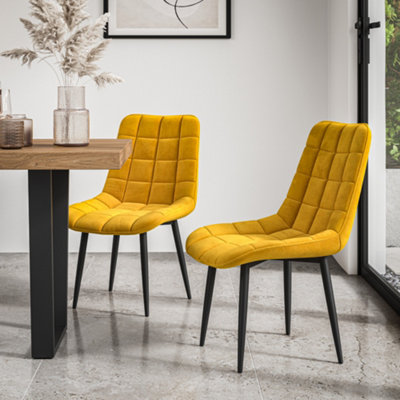 Set of 2 Nova Modern Velvet Dining Chair Padded Seat Metal Legs Kitchen (Mustard)