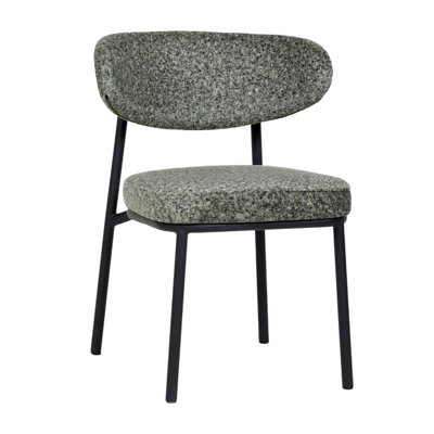 Set of 2  Olive Green Grey Dining Chairs with Black Metal Frame- D55xW57xH78cm, Seat height 48cm