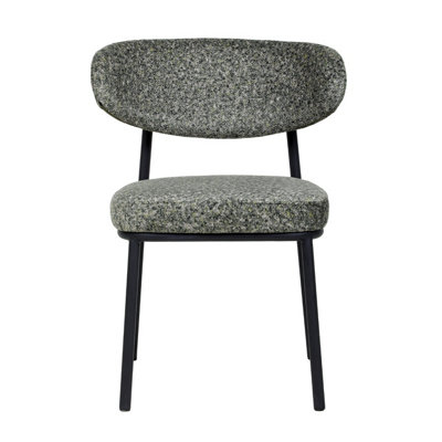 Set of 2  Olive Green Grey Dining Chairs with Black Metal Frame- D55xW57xH78cm, Seat height 48cm