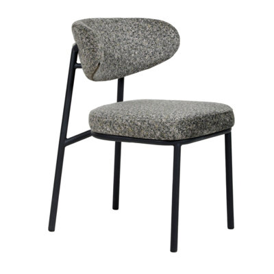 Set of 2  Olive Green Grey Dining Chairs with Black Metal Frame- D55xW57xH78cm, Seat height 48cm