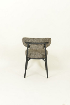 Set of 2  Olive Green Grey Dining Chairs with Black Metal Frame- D55xW57xH78cm, Seat height 48cm