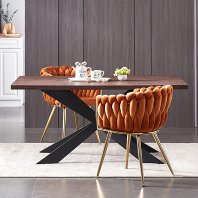 Set of 2 Orange Roma Knot Velvet Armchairs with Gold Metal Legs, Modern ...