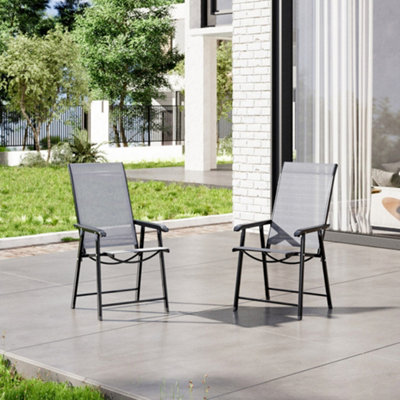 Set of 2 Outdoor Black Back Metal Frame and Fabric Folding Chairs with Armrests