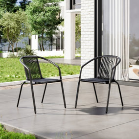 Set of 2 Outdoor Black Plastic Rope Garden Stacking Chairs Garden Patio Furniture Chairs Outdoor Bistro Dining Chairs