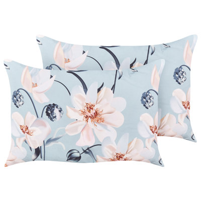 Set of 2 Outdoor Cushions APRICALE Floral Pattern 40 x 60 cm Blue