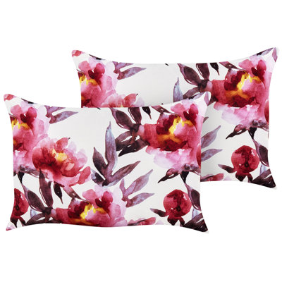 Set of 2 Outdoor Cushions Floral Pattern 40 x 60 cm White and Pink LANROSSO