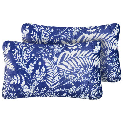 Set of 2 Outdoor Cushions GLIMMER Plant Pattern 30 x 50 cm Blue