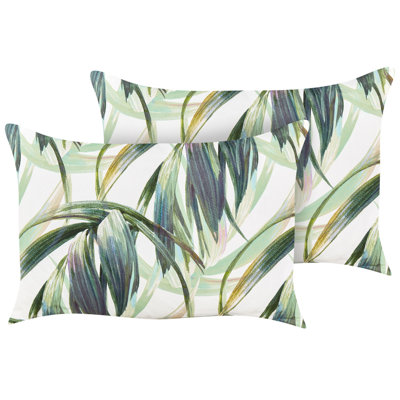 Set of 2 Outdoor Cushions Leaf Pattern 40 x 60 cm Green and White CALDERINA