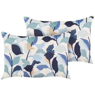 Set of 2 Outdoor Cushions VEGLINO 40 x 60 cm Blue Plant Pattern
