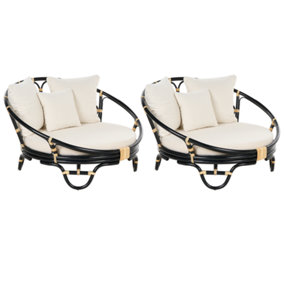 Set of 2 Outdoor Daybed Rattan Black ROSSANO