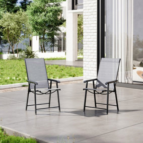 Set of 2 Outdoor Garden Patio Furniture Folding Chairs Outdoor Bistro Dining Chairs Black Back Metal Frame Chairs with Armrests