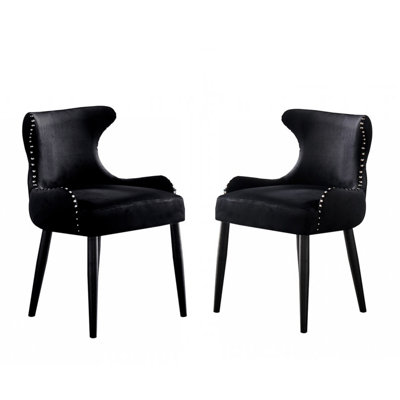 Set of 2 Oxford Velvet Dining Chairs Upholstered Dining Room Chairs Black