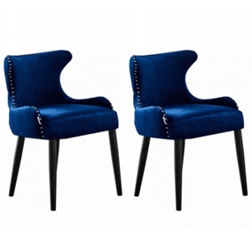 Set of 2 Oxford Velvet Dining Chairs Upholstered Dining Room Chairs Blue