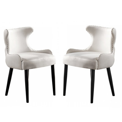 Set of 2 Oxford Velvet Dining Chairs Upholstered Dining Room Chairs Cream